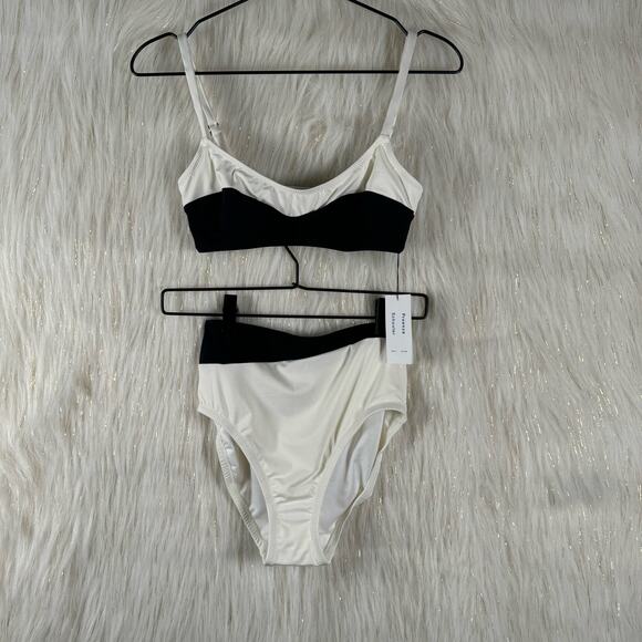 NEW PROENZA SCHOULER Colorblock Bralette Highwaist Bikini Swim Black Cream XS - Picture 4 of 13